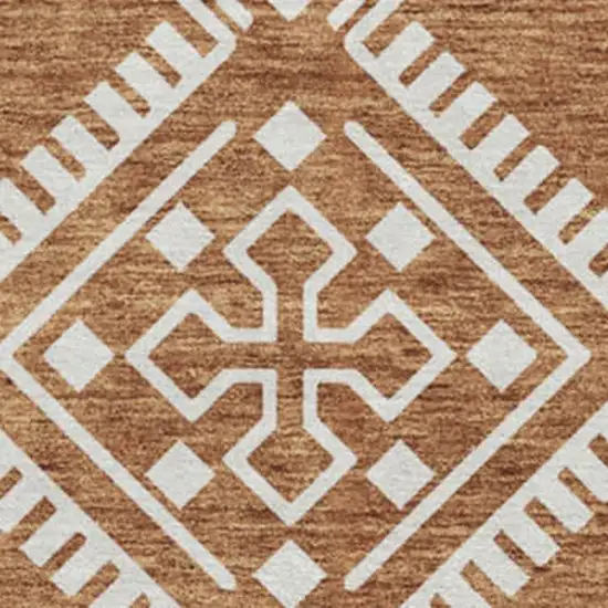 8' Rust And Ivory Southwestern Washable Round Rug With UV Protection Photo 3