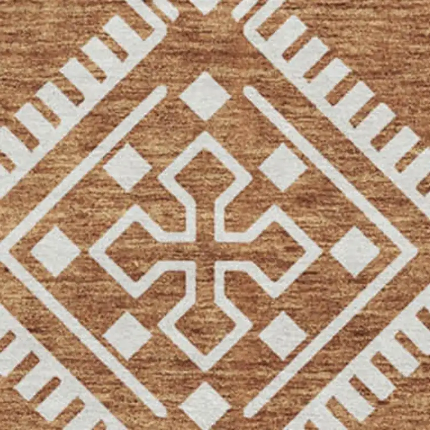 8' Rust And Ivory Southwestern Washable Round Rug With UV Protection Photo 3