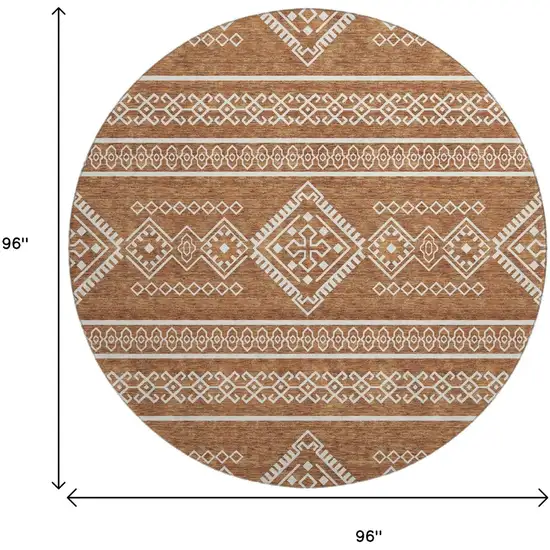8' Rust And Ivory Southwestern Washable Round Rug With UV Protection Photo 8