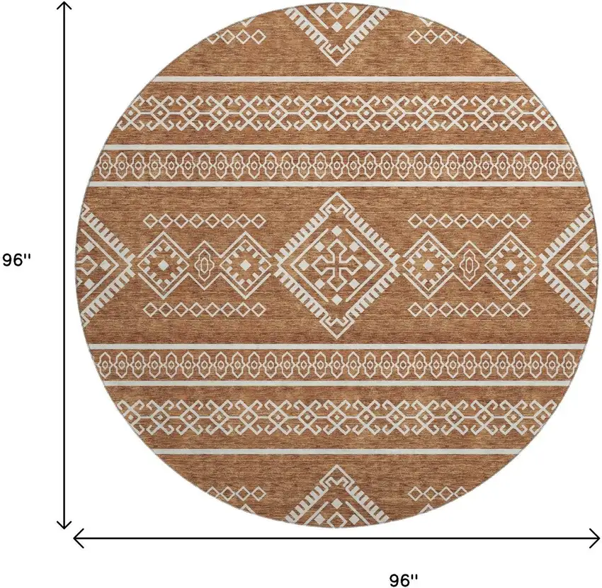 8' Rust And Ivory Southwestern Washable Round Rug With UV Protection Photo 8