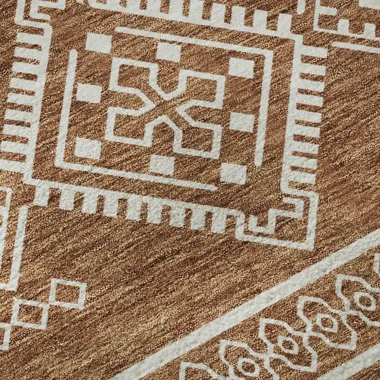 8' Rust And Ivory Southwestern Washable Round Rug With UV Protection Photo 9