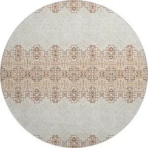 Photo of 8' Rust And Ivory Southwestern Washable Round Rug With UV Protection