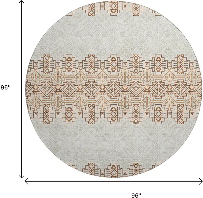 8' Rust And Ivory Southwestern Washable Round Rug With UV Protection Photo 9