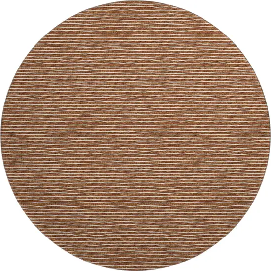 8' Rust And Ivory Striped Washable Round Rug With UV Protection Photo 2