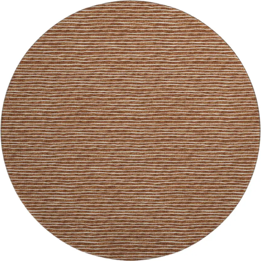 8' Rust And Ivory Striped Washable Round Rug With UV Protection Photo 2