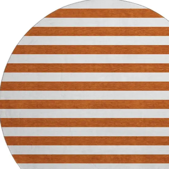 8' Rust And Ivory Striped Washable Round Rug With UV Protection Photo 4