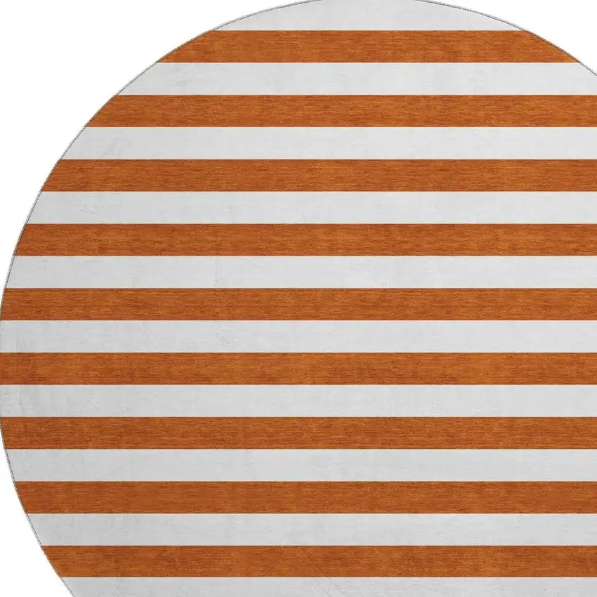 8' Rust And Ivory Striped Washable Round Rug With UV Protection Photo 4