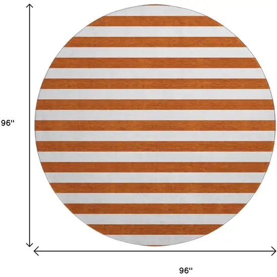 8' Rust And Ivory Striped Washable Round Rug With UV Protection Photo 9