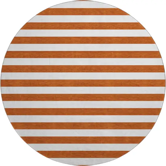 8' Rust And Ivory Striped Washable Round Rug With UV Protection Photo 1