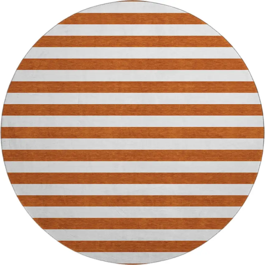 8' Rust And Ivory Striped Washable Round Rug With UV Protection Photo 1