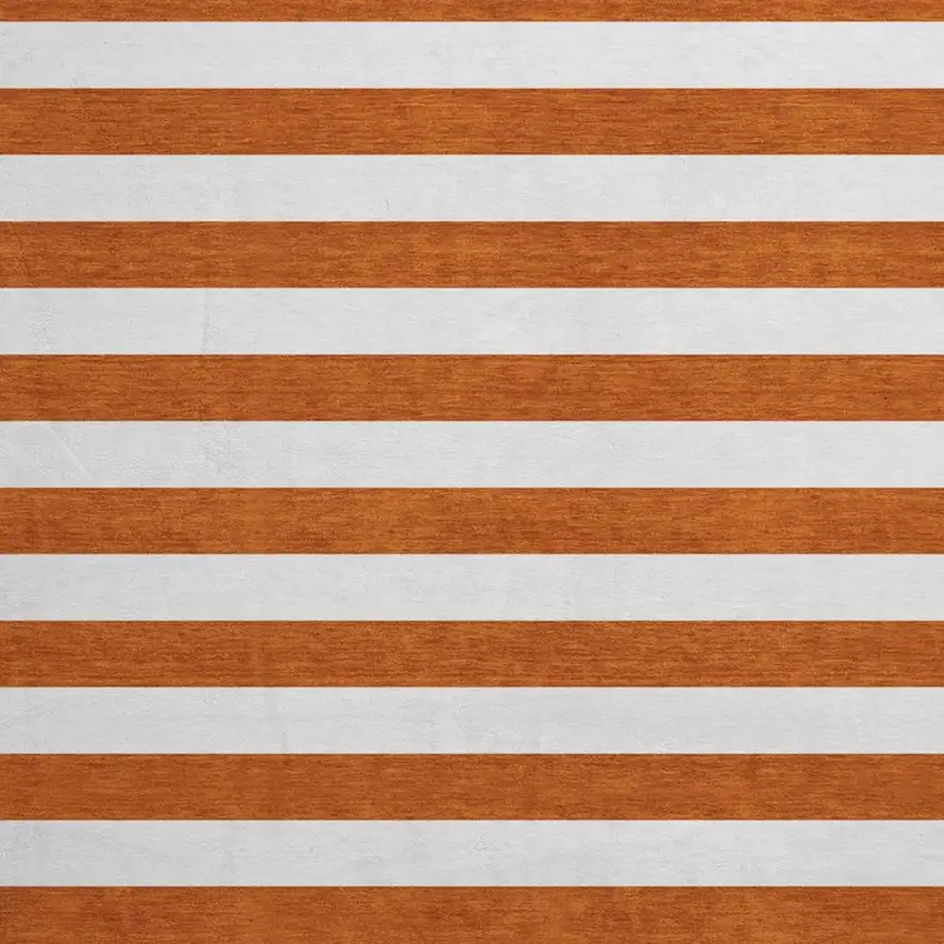 8' Rust And Ivory Striped Washable Round Rug With UV Protection Photo 3