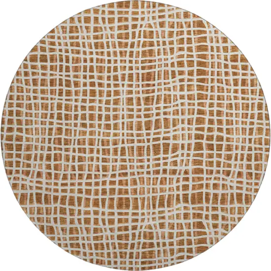 8' Rust And Ivory Striped Washable Round Rug With UV Protection Photo 1