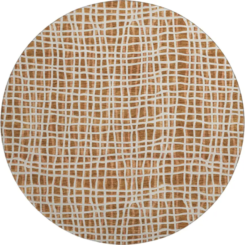 8' Rust And Ivory Striped Washable Round Rug With UV Protection Photo 1