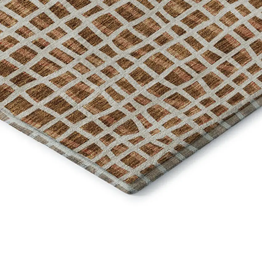 8' Rust And Ivory Striped Washable Round Rug With UV Protection Photo 6