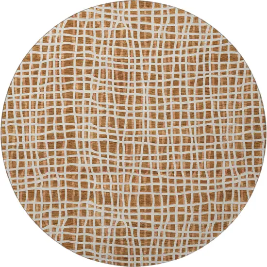 8' Rust And Ivory Striped Washable Round Rug With UV Protection Photo 3