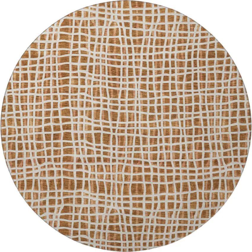 8' Rust And Ivory Striped Washable Round Rug With UV Protection Photo 3