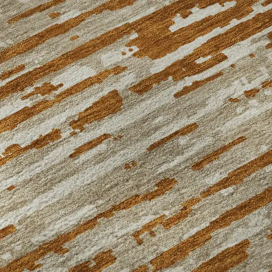 8' Rust And Ivory Striped Washable Round Rug With UV Protection Photo 9