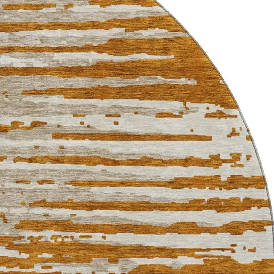 8' Rust And Ivory Striped Washable Round Rug With UV Protection Photo 3