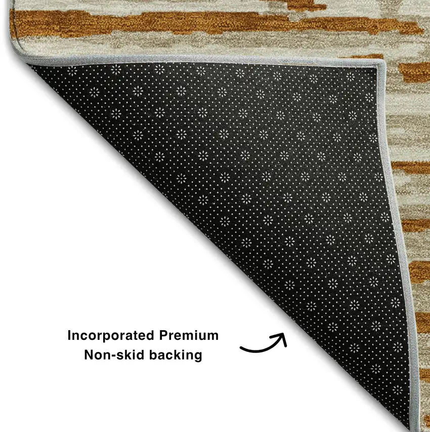 8' Rust And Ivory Striped Washable Round Rug With UV Protection Photo 6