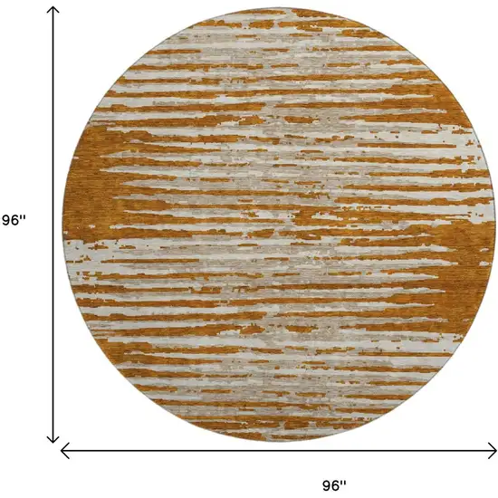 8' Rust And Ivory Striped Washable Round Rug With UV Protection Photo 8