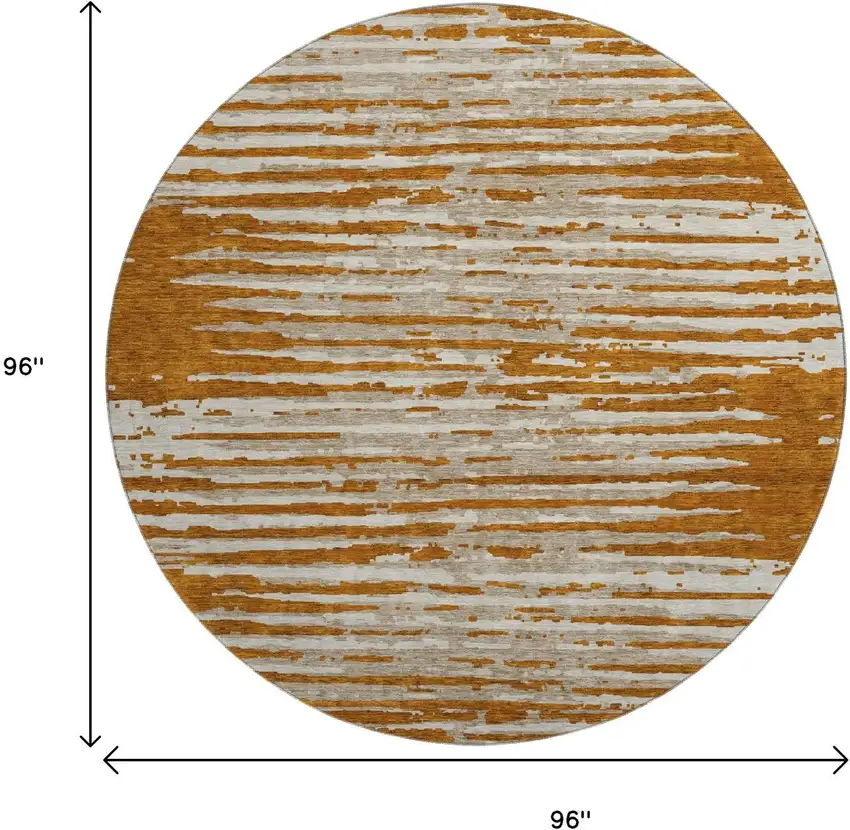 8' Rust And Ivory Striped Washable Round Rug With UV Protection Photo 8