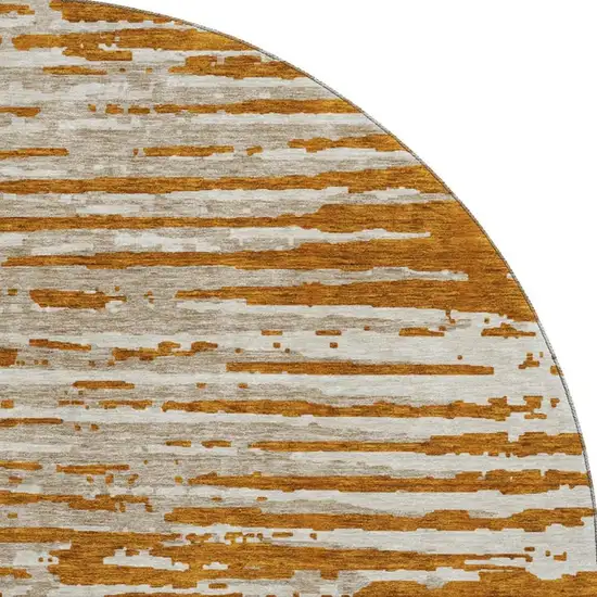 8' Rust And Ivory Striped Washable Round Rug With UV Protection Photo 4