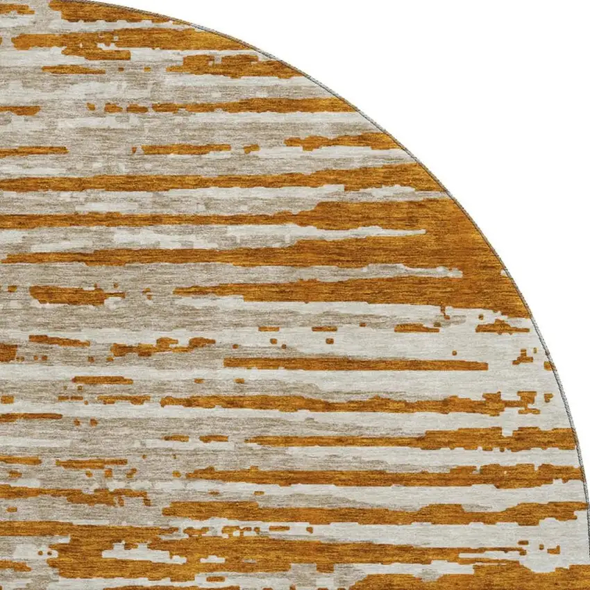 8' Rust And Ivory Striped Washable Round Rug With UV Protection Photo 4