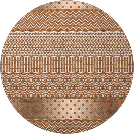 8' Rust And Ivory Striped Washable Round Rug With UV Protection Photo 3