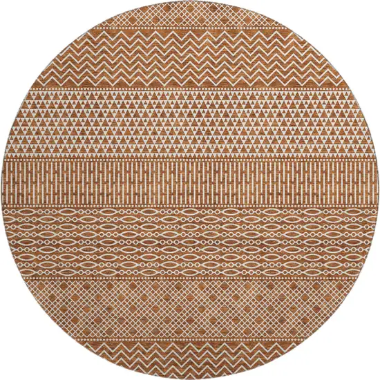 8' Rust And Ivory Striped Washable Round Rug With UV Protection Photo 1