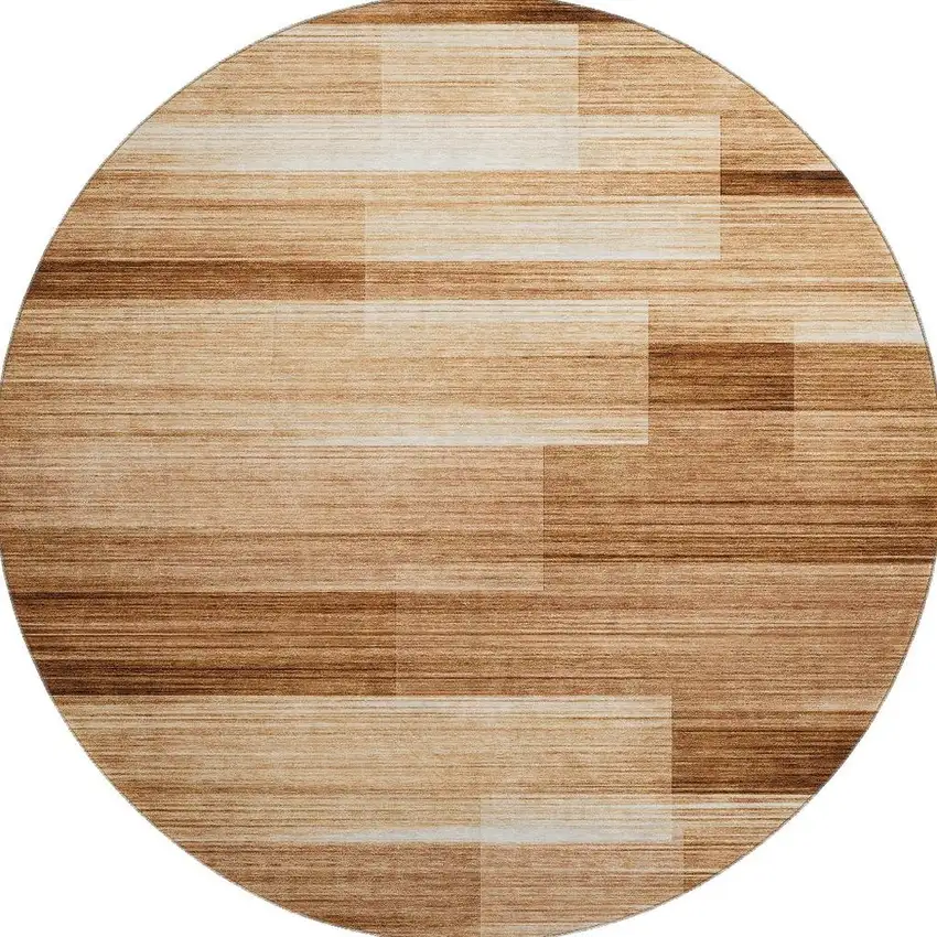8' Rust And Ivory Striped Washable Round Rug With UV Protection Photo 4