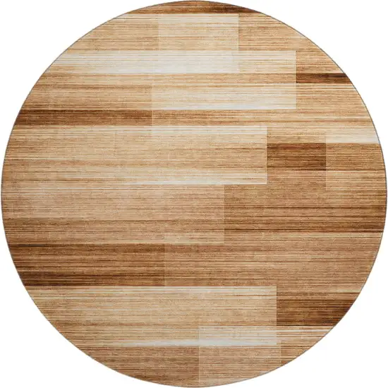 8' Rust And Ivory Striped Washable Round Rug With UV Protection Photo 1