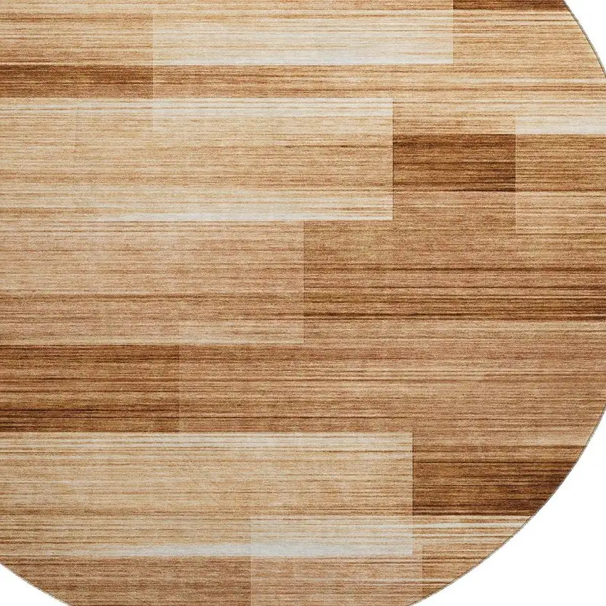 8' Rust And Ivory Striped Washable Round Rug With UV Protection Photo 3