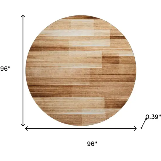 8' Rust And Ivory Striped Washable Round Rug With UV Protection Photo 8