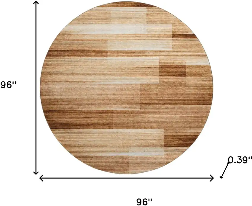 8' Rust And Ivory Striped Washable Round Rug With UV Protection Photo 8