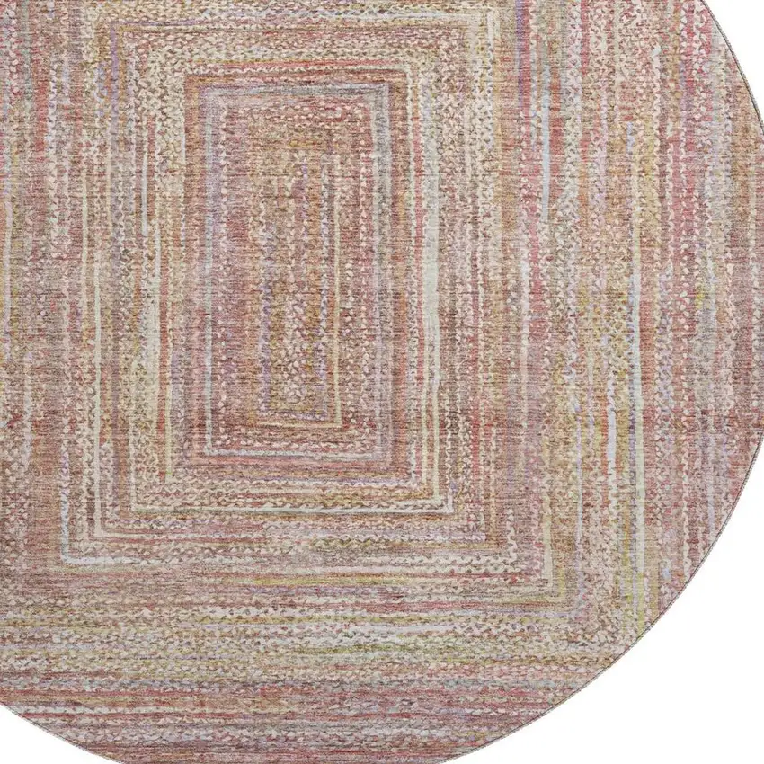 8' Rust And Mauve Geometric Washable Round Rug With UV Protection Photo 2