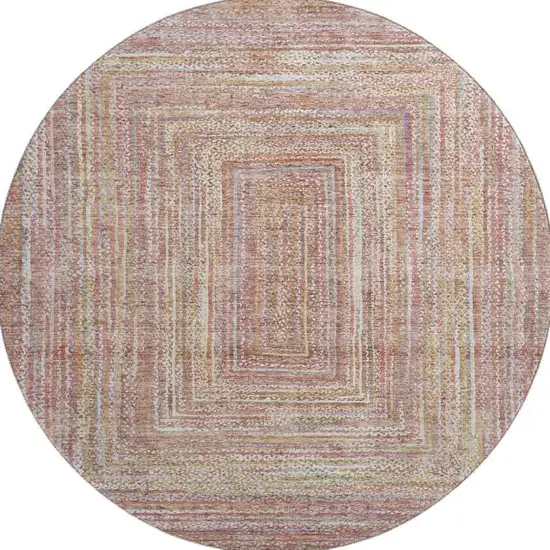 8' Rust And Mauve Geometric Washable Round Rug With UV Protection Photo 3