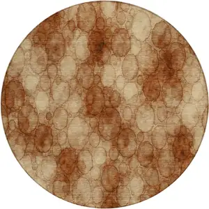 Photo of 8' Rust And Orange Round Abstract Washable Indoor Outdoor Area Rug