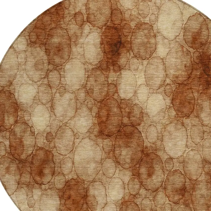 8' Rust And Orange Round Abstract Washable Indoor Outdoor Area Rug Photo 2