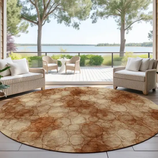 8' Rust And Orange Round Abstract Washable Indoor Outdoor Area Rug Photo 4