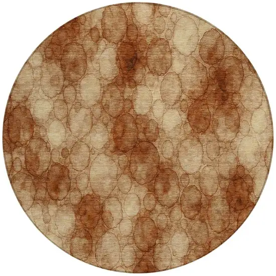 8' Rust And Orange Round Abstract Washable Indoor Outdoor Area Rug Photo 3