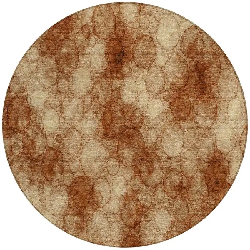 8' Rust And Orange Round Abstract Washable Indoor Outdoor Area Rug Photo 3