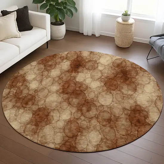 8' Rust And Orange Round Abstract Washable Indoor Outdoor Area Rug Photo 5