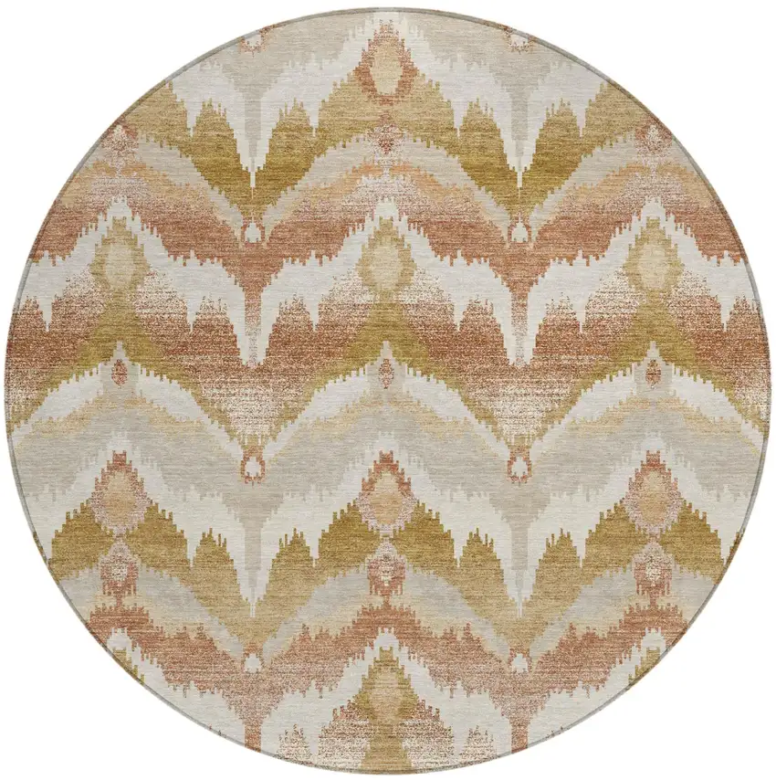 8' Rust And Orange Round Abstract Washable Indoor Outdoor Area Rug Photo 2