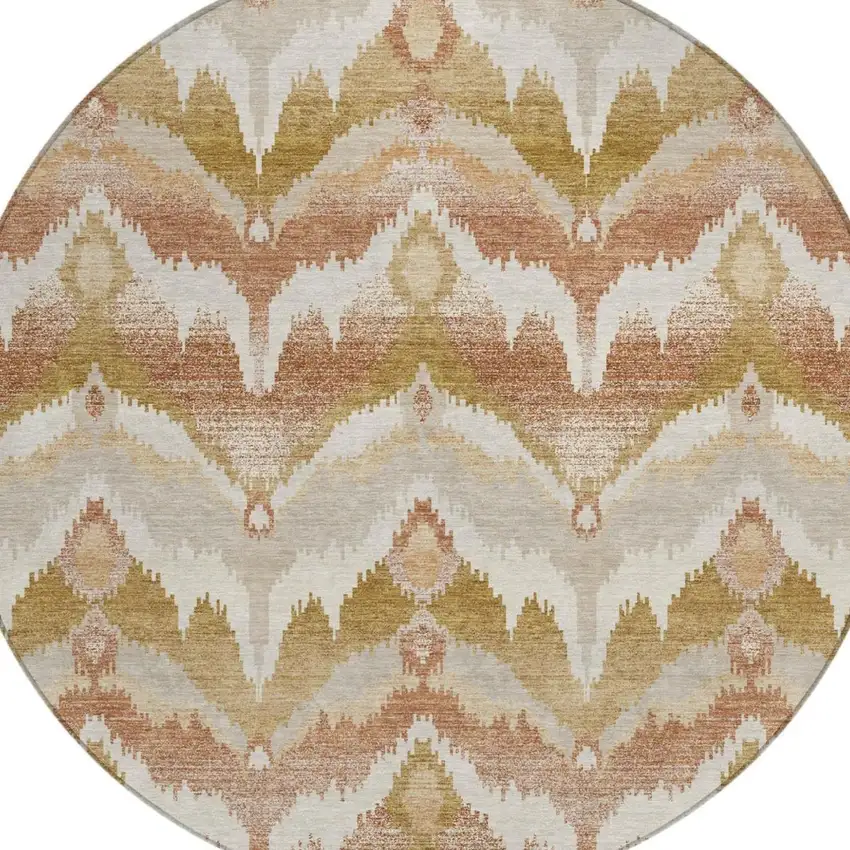 8' Rust And Orange Round Abstract Washable Indoor Outdoor Area Rug Photo 1