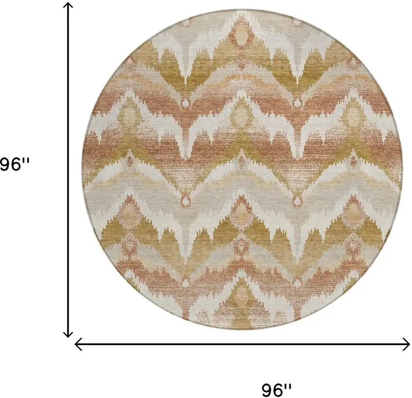 8' Rust And Orange Round Abstract Washable Indoor Outdoor Area Rug Photo 6