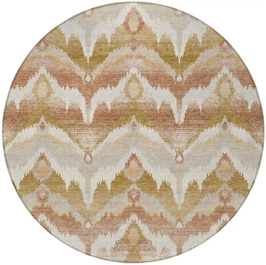 8' Rust And Orange Round Abstract Washable Indoor Outdoor Area Rug Photo 3