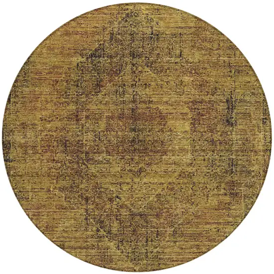 8' Rust And Orange Round Oriental Washable Indoor Outdoor Area Rug Photo 2