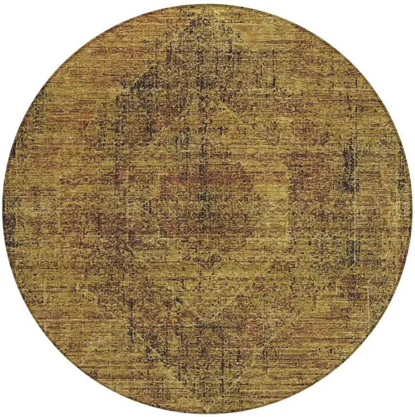 8' Rust And Orange Round Oriental Washable Indoor Outdoor Area Rug Photo 2