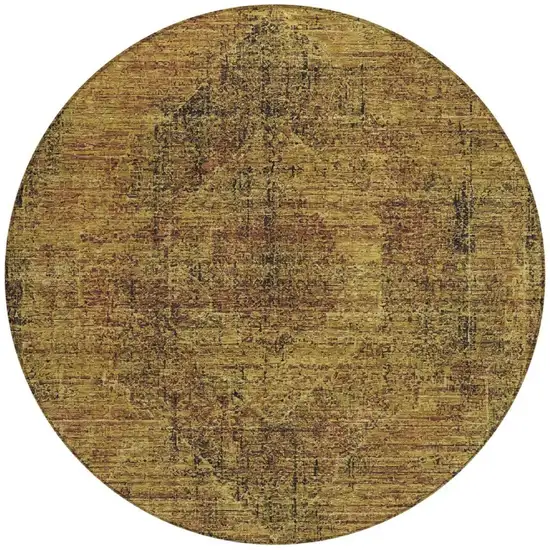 8' Rust And Orange Round Oriental Washable Indoor Outdoor Area Rug Photo 4