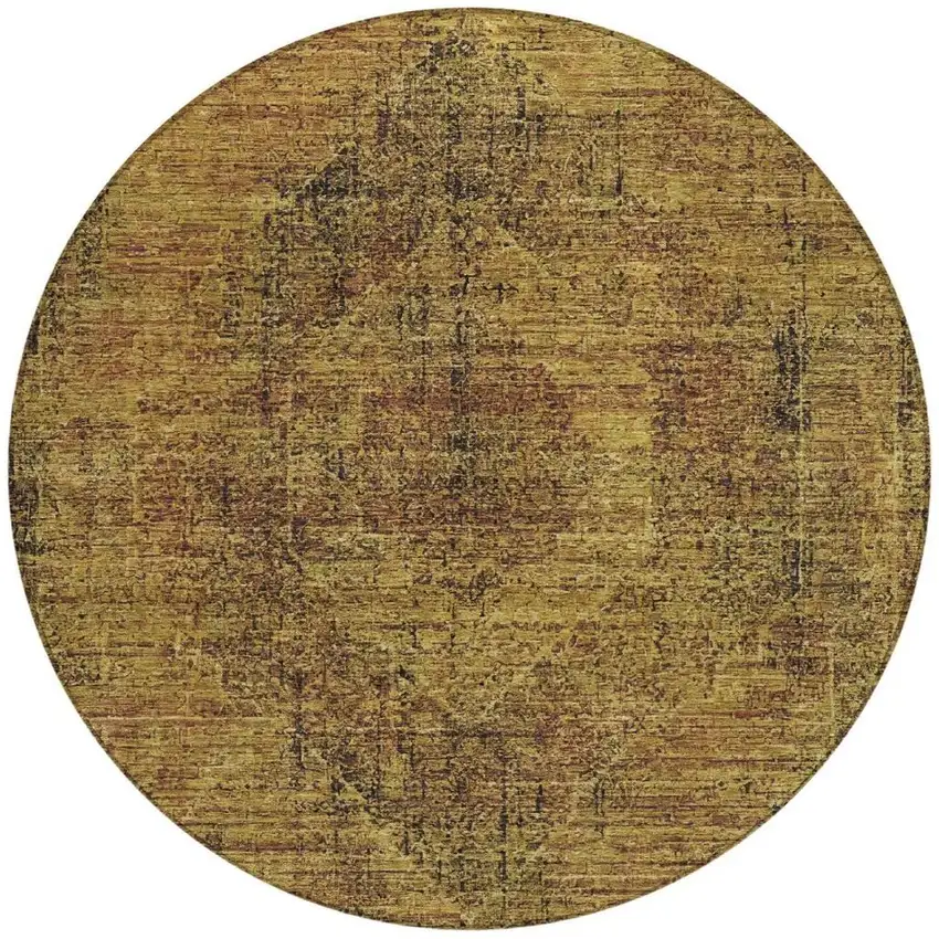 8' Rust And Orange Round Oriental Washable Indoor Outdoor Area Rug Photo 4